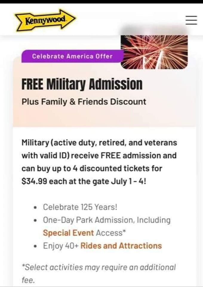 Free Military Admission at Kennywood July 1-4